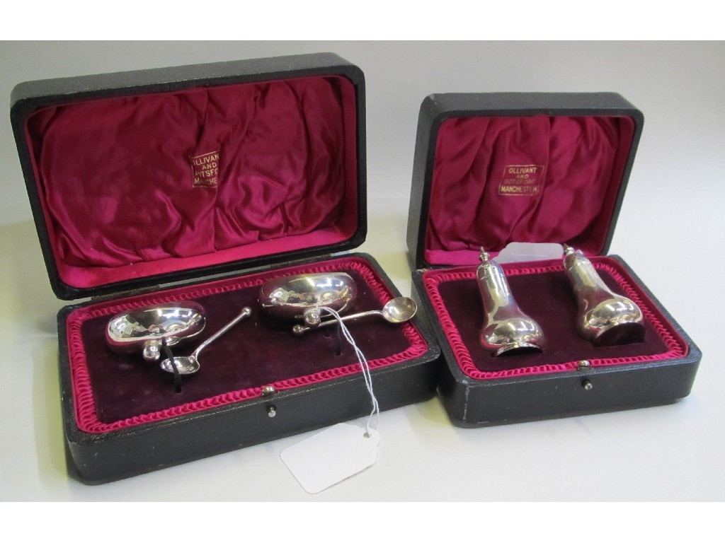 Appraisal: Cased pair of silver salts with a matching pair of