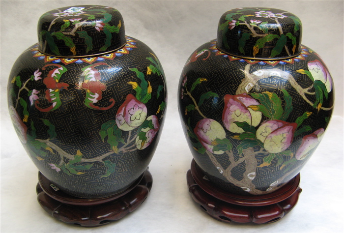 Appraisal: PAIR OF CHINESE CLOISONNE GINGER JARS hand enameled fruiting branches