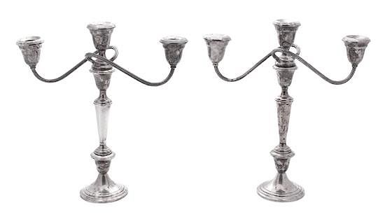 Appraisal: A Pair of American Weighted Silver Two-Light Candelabra Gorham Mfg