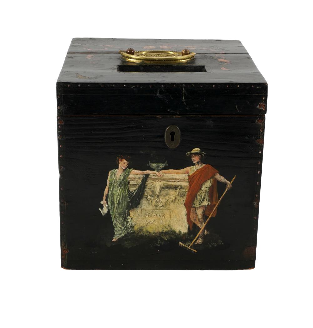 Appraisal: ENGLISH PAINTED WOOD BOXdecorated to top and all four sides