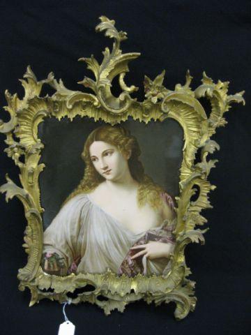 Appraisal: Large K P M Porcelain Plaque of Lady carved Italian