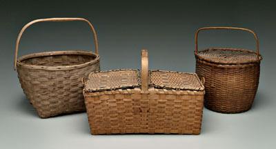 Appraisal: Three oak maple split baskets one round with lid which