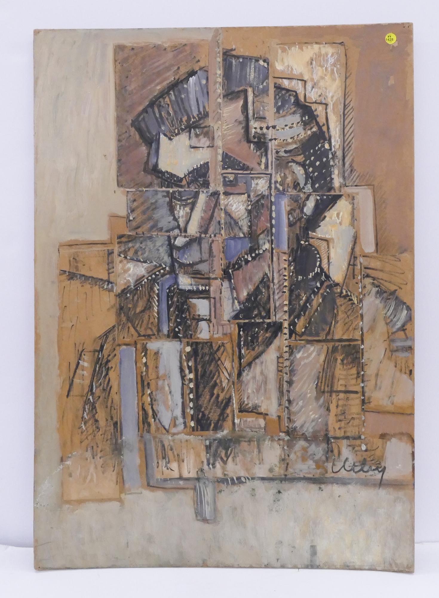 Appraisal: Windsor Utley Cubist Portrait Mixed Media on Masonite- As Is-