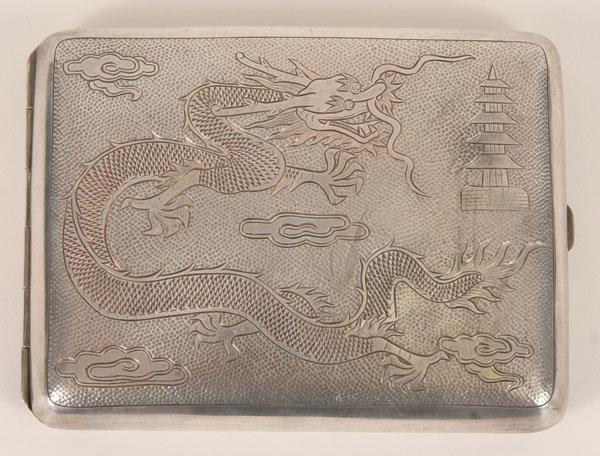 Appraisal: Chinese silver cigarette case planished ground with central design of