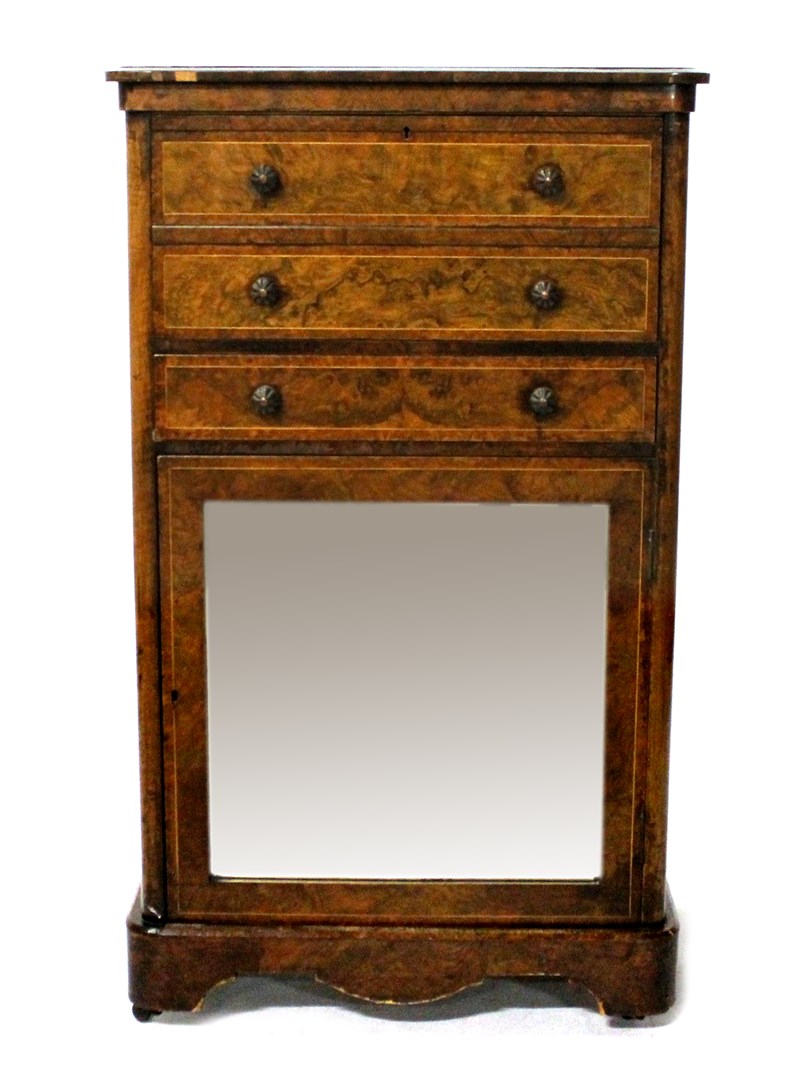 Appraisal: A Victorian figured walnut secretaire cabinet of small proportions the