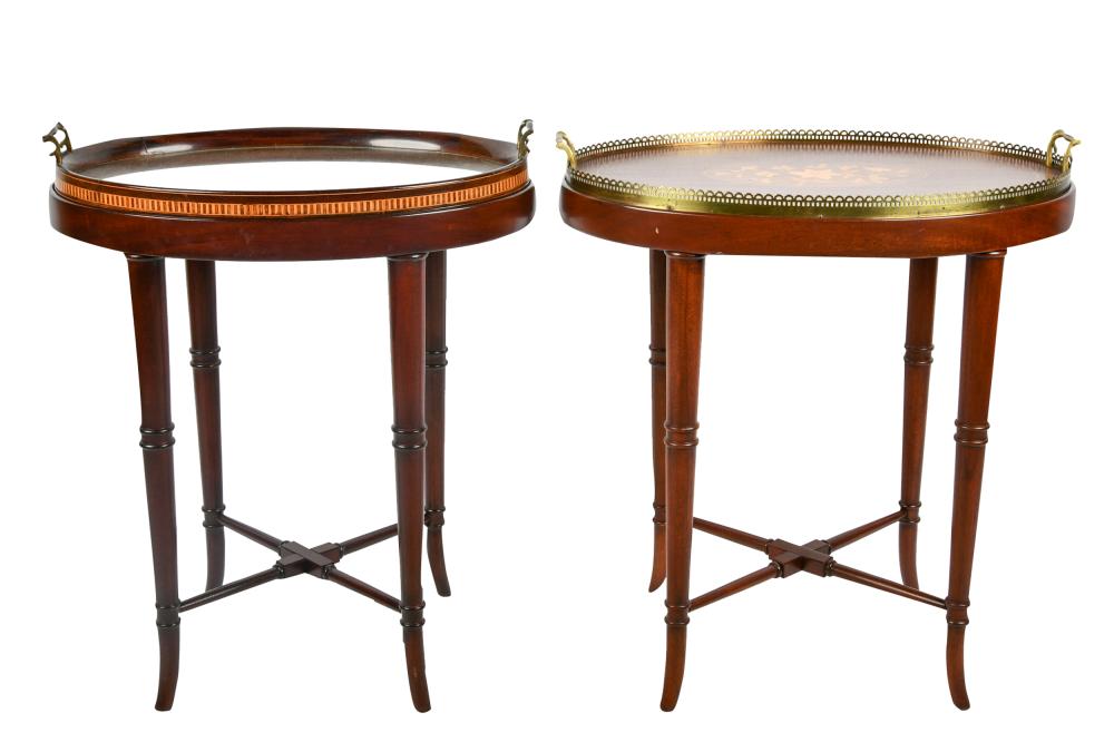 Appraisal: TWO INLAID END TABLESeach with removable fitted top Condition separation