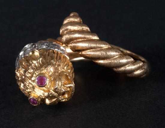 Appraisal: Lalalounis K yellow gold diamond and ruby lion's head and