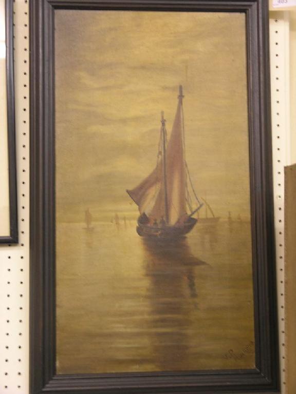 Appraisal: An oil on canvas - sailing boats on calm waters