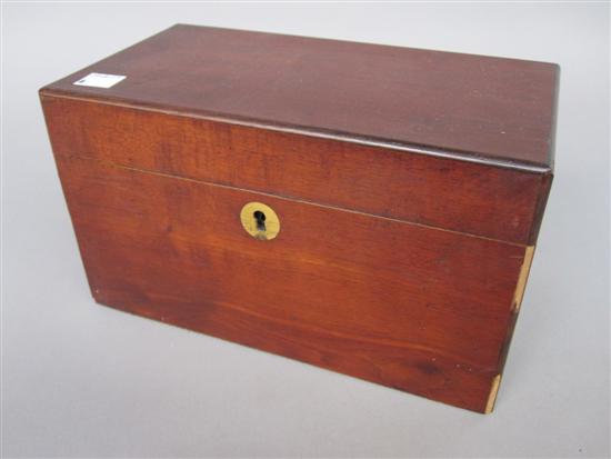 Appraisal: TH C TEA CADDY Mahogany rectangular box with two compartments