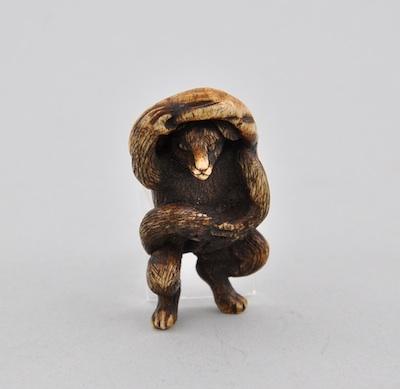 Appraisal: Standing Bear With Blanket Netsuke Carved ivory with applied pigment