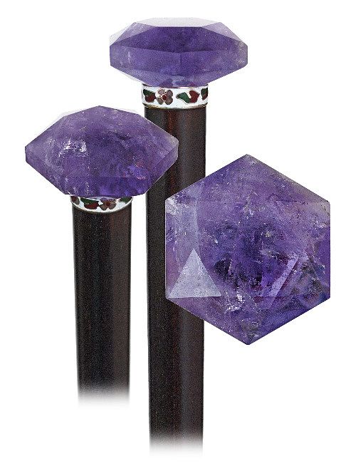 Appraisal: Amethyst Mascot Dress Cane Ca -Flattened amethyst quartz knob fashioned