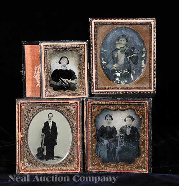 Appraisal: Cased Images a group of six ambrotypes of musicians consisting