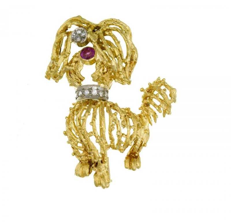 Appraisal: A RUBY AND DIAMOND POODLE BROOCH in ct gold import