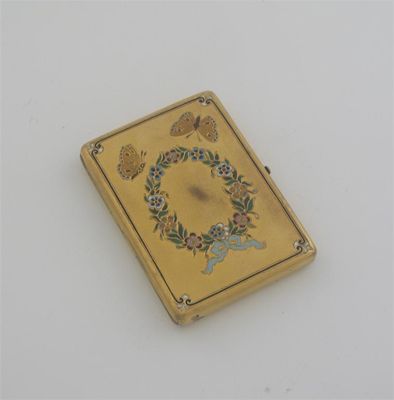 Appraisal: A Victorian gilt metal card case decorated with an enamelled