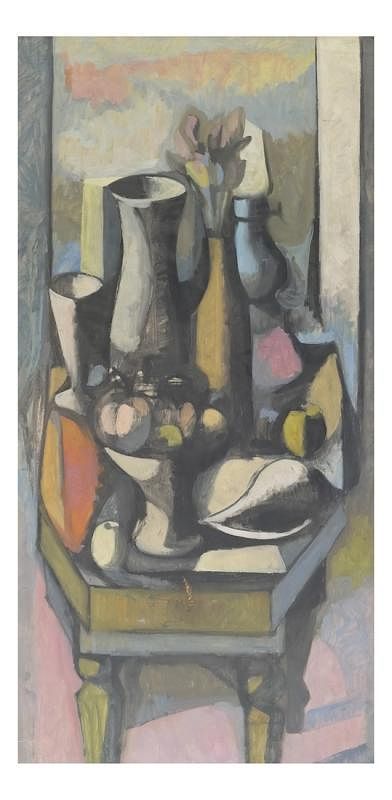 Appraisal: Modern Still Life on Canvas Modernist still life oil on