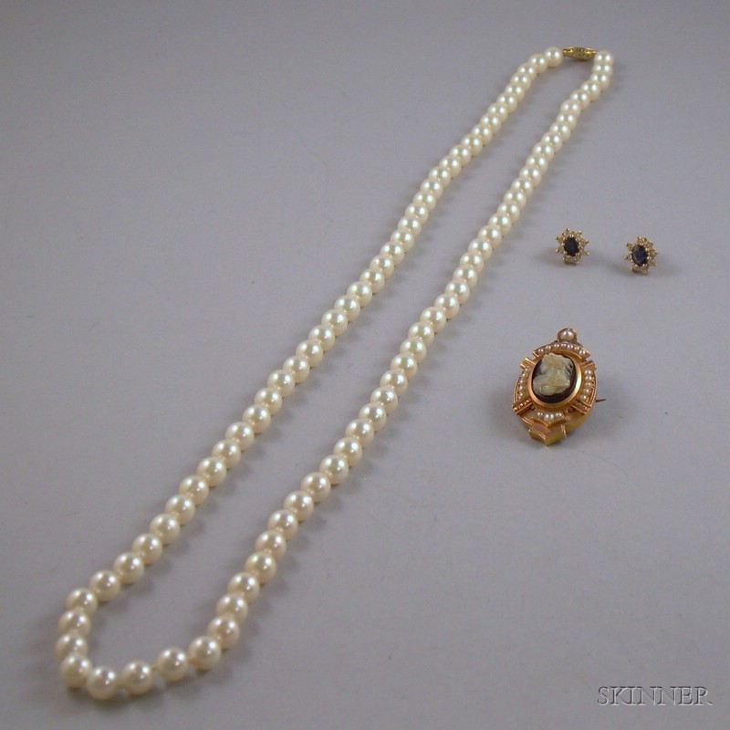 Appraisal: Small Group of Estate Jewelry including a single-strand pearl necklace