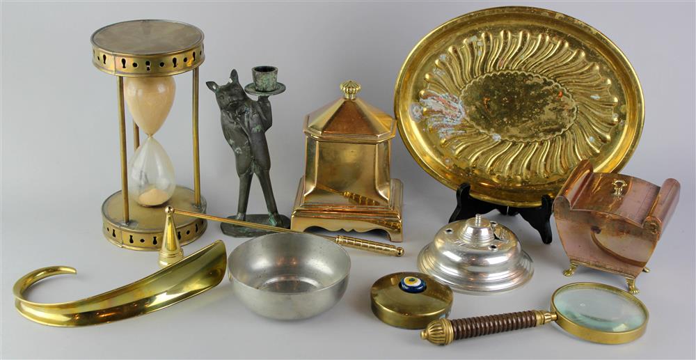 Appraisal: GROUP OF BRASS AND PEWTER DESK ACCESSORIES including a footed