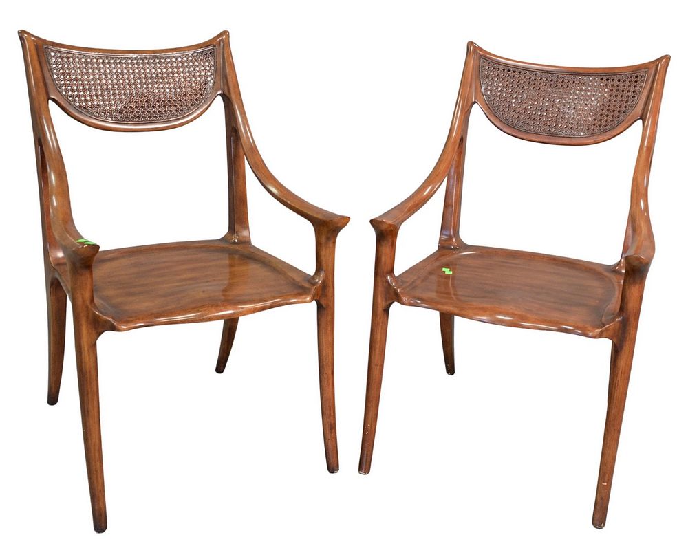 Appraisal: Pair of Keno Brothers for Stickley Slope Armchairs having rush