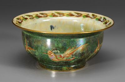 Appraisal: Wedgwood lustre footed bowl mottled green exterior with heavily gilt