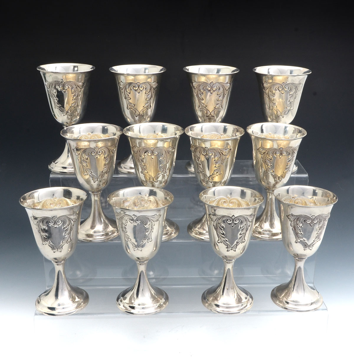 Appraisal: PC HAND CHASED STERLING DUNKIRK GOBLETS Approx Troy ounces Sterling