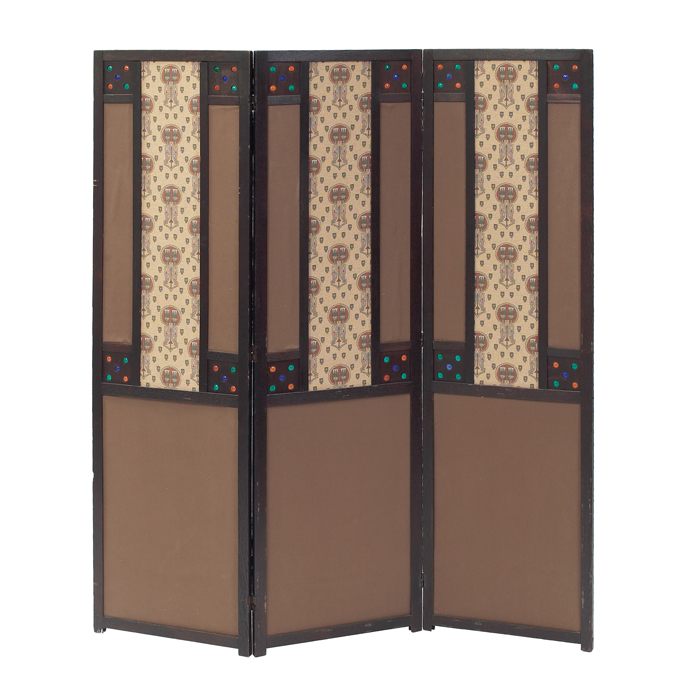 Appraisal: Arts and Crafts period screen three panels with fabric panes