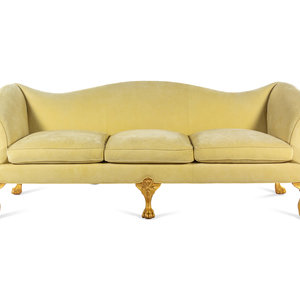 Appraisal: A George III Style Giltwood Camelback Sofa th Century Height