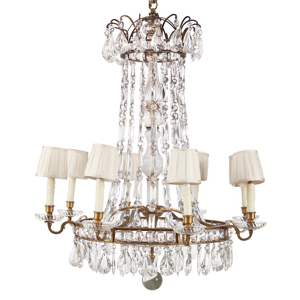 Appraisal: Neoclassical Style Gilt-Bronze and Cut Glass Eight-Light Chandelier Now drilled