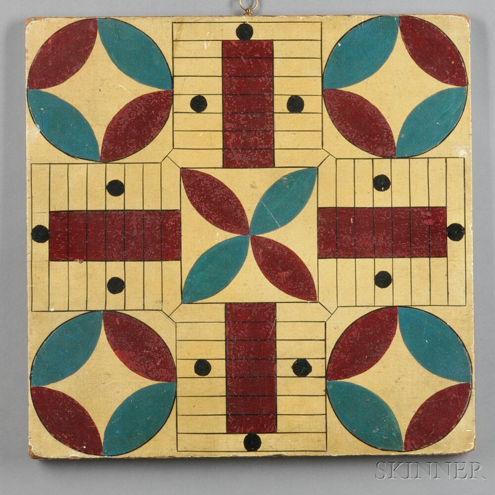 Appraisal: Polychrome Painted Double-sided Game Board America late th century square