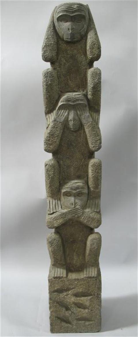 Appraisal: WHIMSICAL STONE SCULPTURE Carved as a group of three monkeys