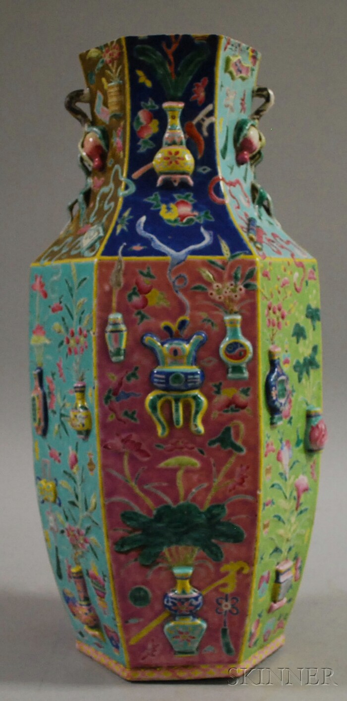 Appraisal: Chinese Polychrome Enamel-decorated Porcelain Vase cut down drilled ht in