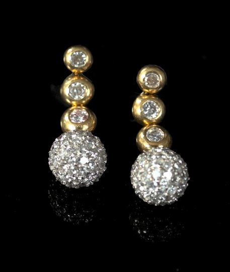 Appraisal: Pair of Fourteen-Karat Two-Color Gold and Diamond Pendant Earrings each