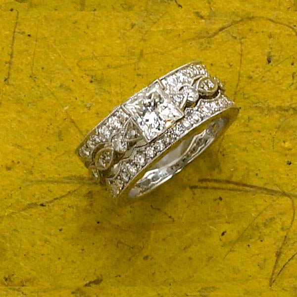 Appraisal: K WHITE GOLD THREE RING DIAMOND BRIDAL SET containing one