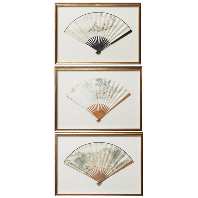 Appraisal: Three Chinese Hand Painted Paper Fans th c ink and