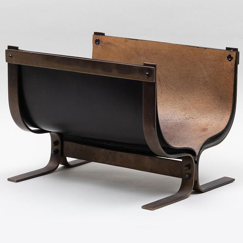 Appraisal: BRASS-MOUNTED LEATHER MAGAZINE RACK LOG HOLDER IN THE MANNER OF