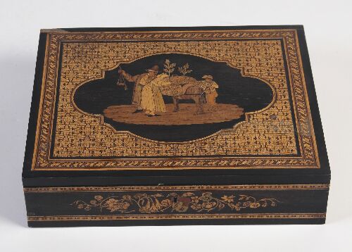 Appraisal: A th century Italian marquetry work box the hinged rectangular