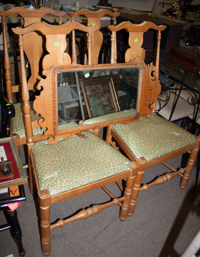 Appraisal: Assorted furniture including burl maple mirror as is four high-back