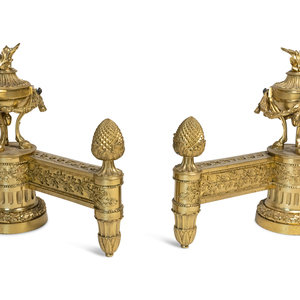 Appraisal: A Pair of Louis XVI Style Gilt Bronze Chenets with