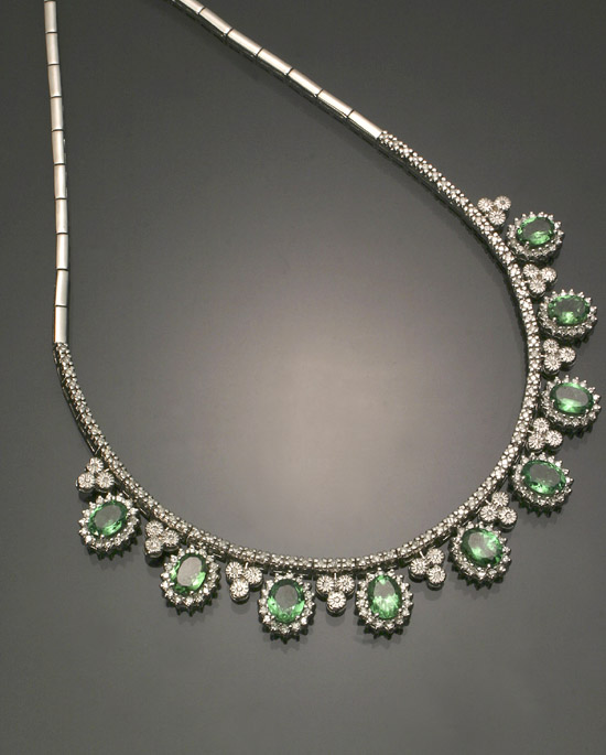 Appraisal: Choker Length -Karat White-Gold Diamond and Tsavorite Garnet Necklace The