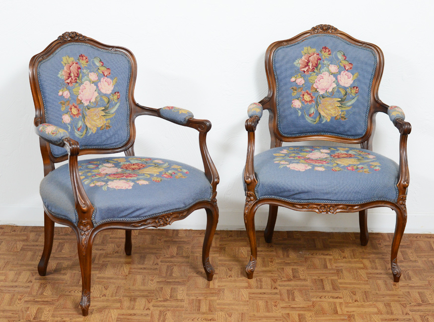 Appraisal: PAIR LOUIS XV STYLE WALNUT FAUTIUEL Molded and carved open