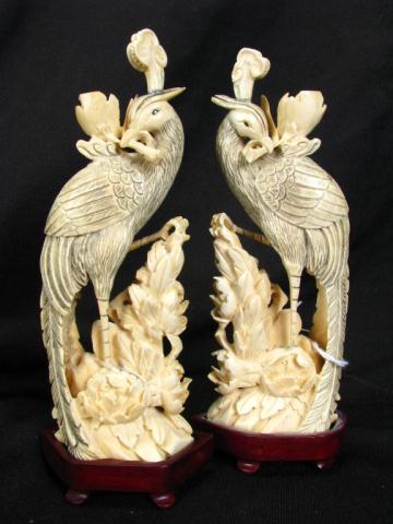 Appraisal: Pair of Oriental Carved Ivory Bird Figures '' high with