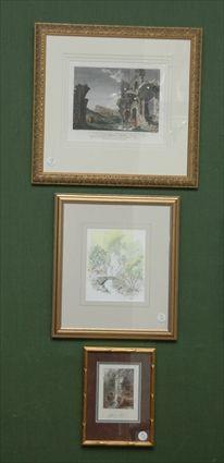 Appraisal: Watercolor of a Bridge together with a Print of a