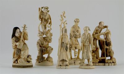 Appraisal: Six ivory carvings of figures in varying pursuits th th