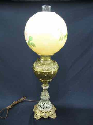 Appraisal: Victorian Banquet Lamp brass nickel base with handpainted glass shade