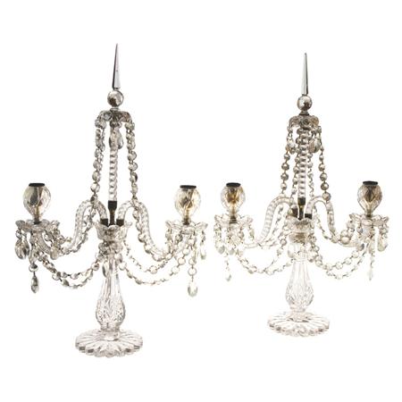 Appraisal: Pair of George III Style Colorless Cut Glass Two-Light Candelabra