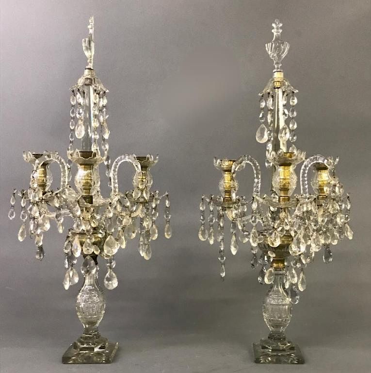 Appraisal: Pair of Crystal Candelabra Pair of crystal candelabra with urn