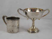 Appraisal: A two handled silver trophy cup London and a child's