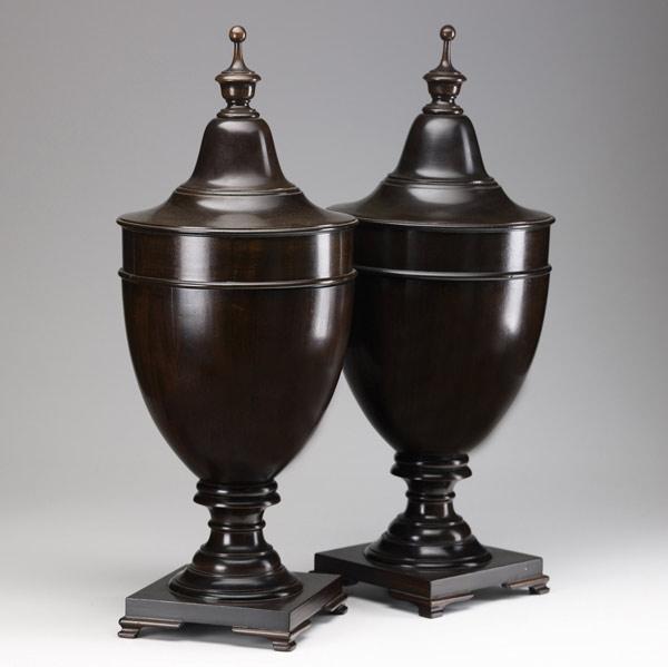 Appraisal: REGENCY STYLE Pair of knife urns in mahogany th C