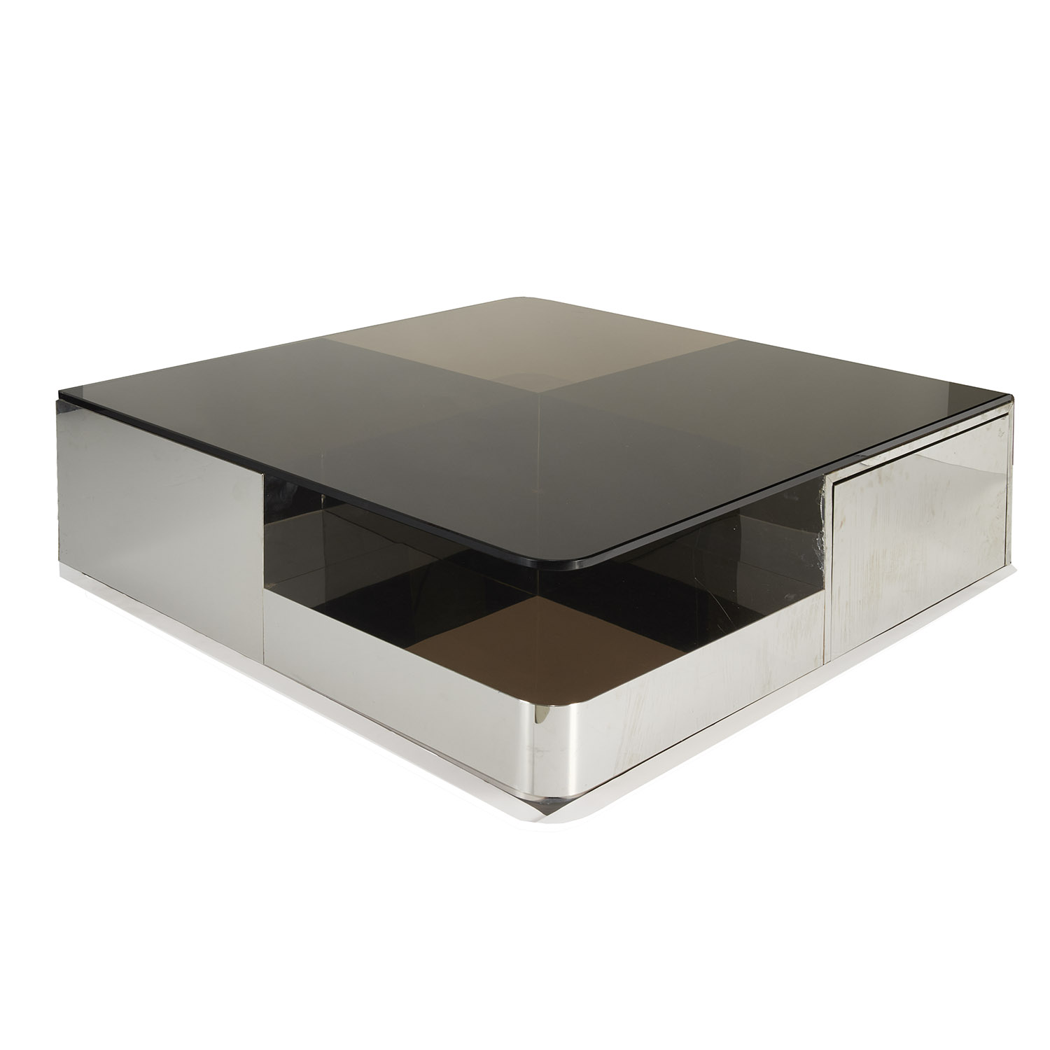 Appraisal: MASSIVE AND CHIC CHROMED COFFEE TABLE c s American in