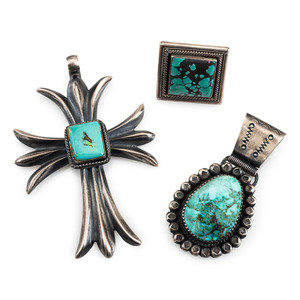 Appraisal: Navajo Sterling Silver and Turquoise Pendants PLUS Ernest Bilagody Ring