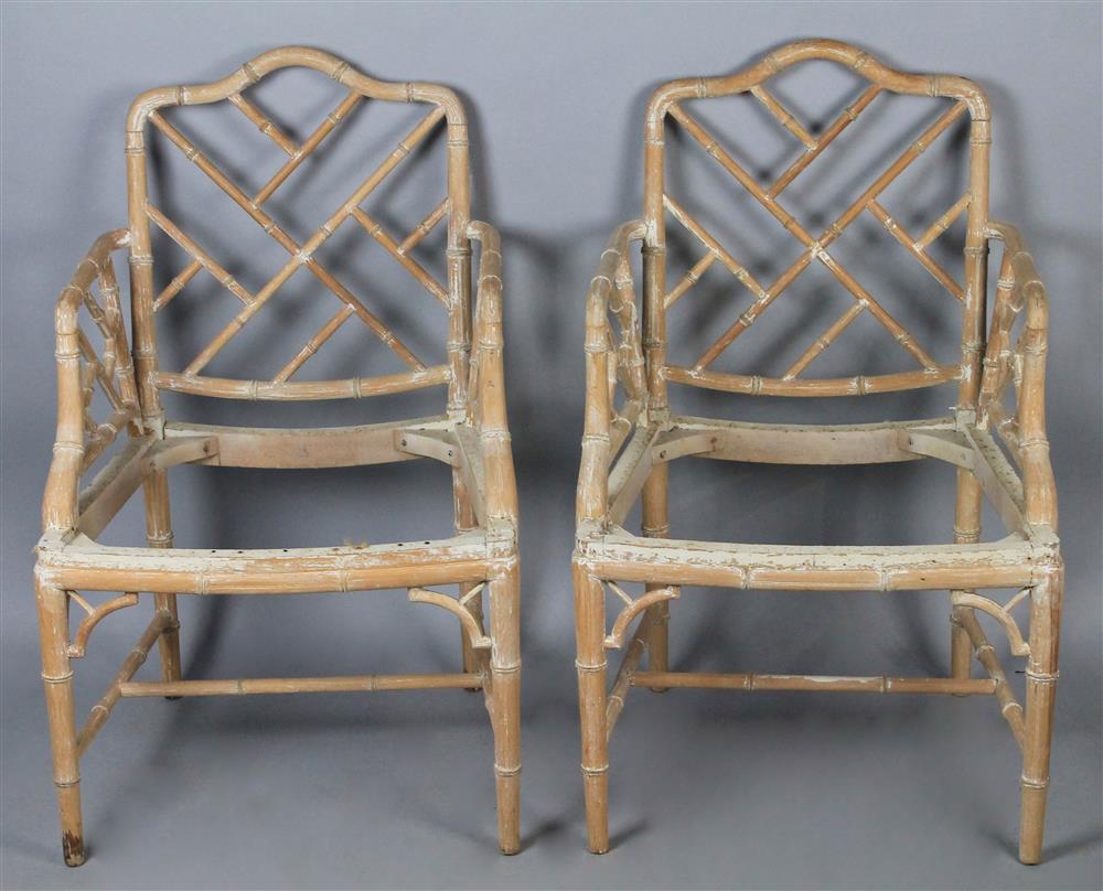 Appraisal: PAIR OF CHINESE CHIPPENDALE BAMBOO-STYLE CHAIRS arched back above a